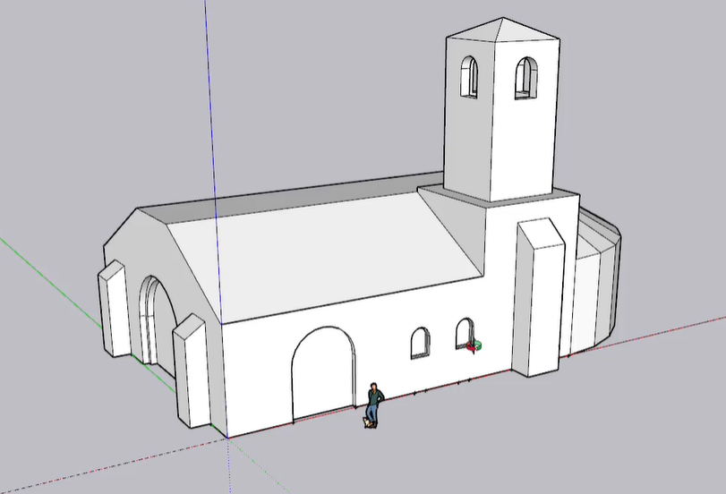 Estudio de volumen de la iglesia del pueblo, sin materiales finales